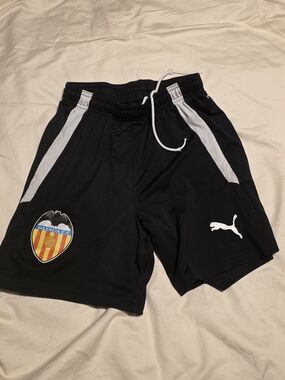 Puma Black Athletic Youth-Size Shorts with White Accents - Valencia CF Crest